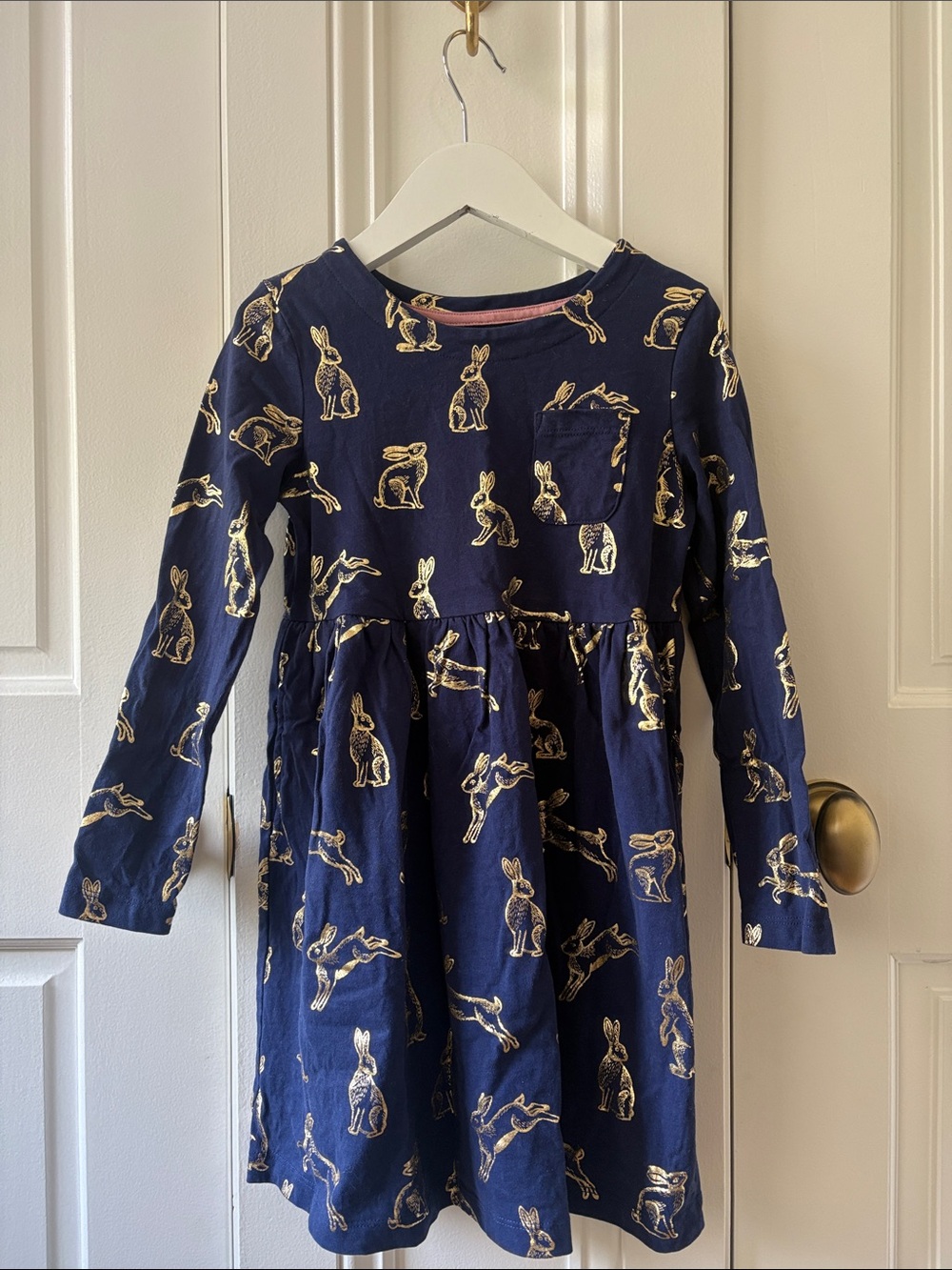 Mini Boden gold foil bunny dress